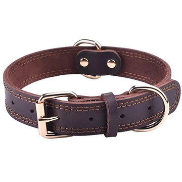 Genuine Leather Dog Collar – Heavy Duty Double D-Ring for Medium & Large Dogs