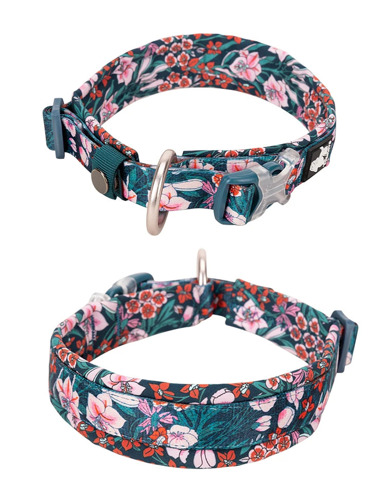 Floral Padded Dog Collar – Soft Cotton Comfort for Small, Medium & Large Dogs