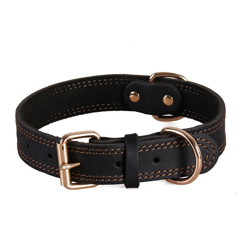 Genuine Leather Dog Collar – Heavy Duty Double D-Ring for Medium & Large Dogs