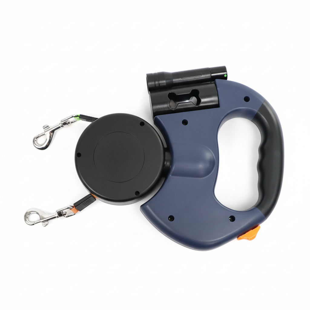 Dual Retractable Dog Leash with LED Light – 3M No-Tangle Reflective Lead for Walking Two Dogs