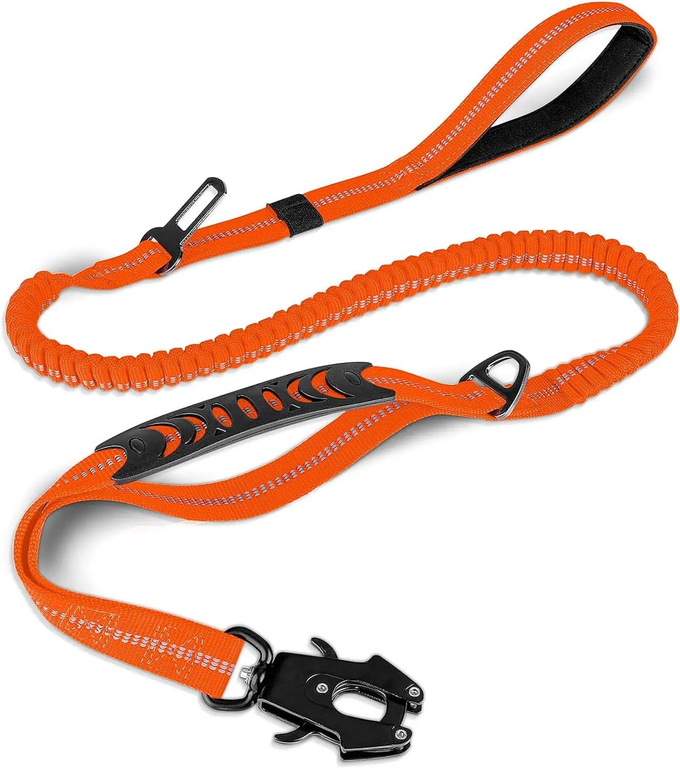 Tactical Bungee Dog Leash 4–6ft, Heavy Duty Shock-Absorbing Lead with 2 Padded Handles, Reflective Strap & Car Seat Belt Clip