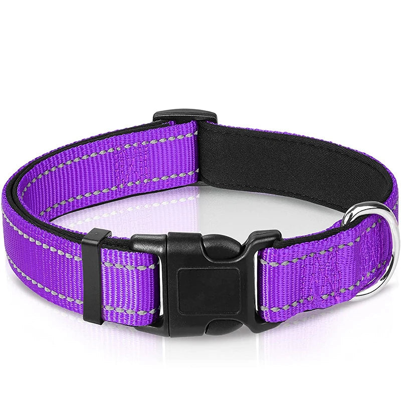 Reflective Dog Collar – Soft Neoprene Padded Nylon Adjustable for Medium & Large Dogs