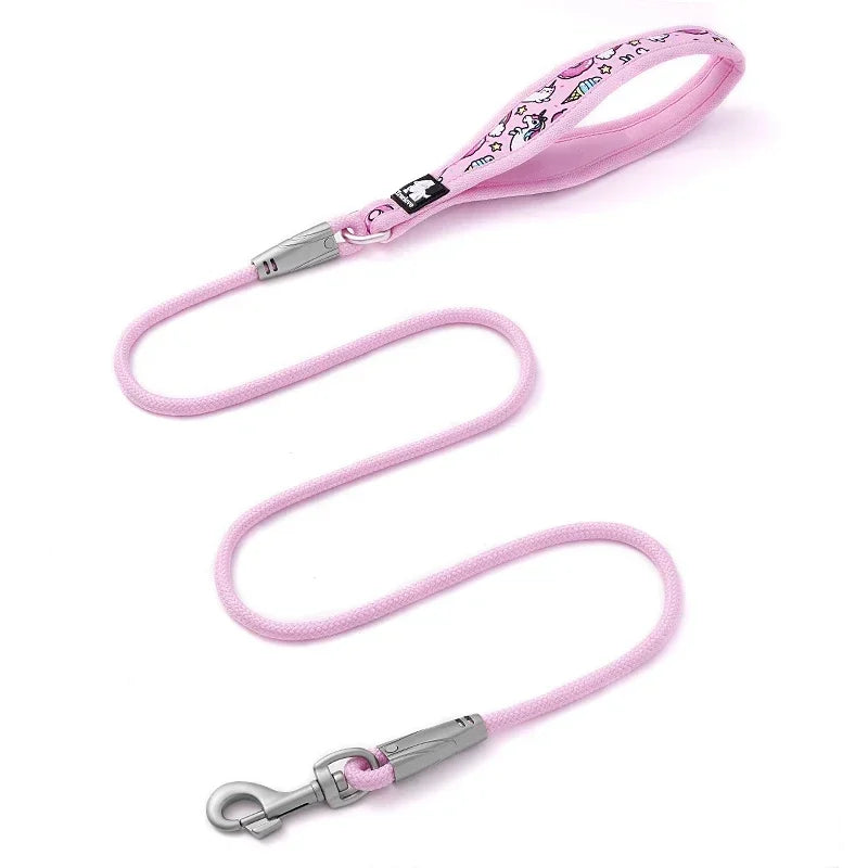 Rope Dog Leash with Neoprene Padded Handle – Strong Polyester Lead with Zinc Alloy Hook for Small & Medium Dogs