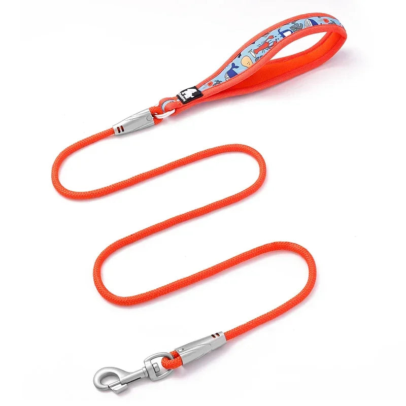Rope Dog Leash with Neoprene Padded Handle – Strong Polyester Lead with Zinc Alloy Hook for Small & Medium Dogs