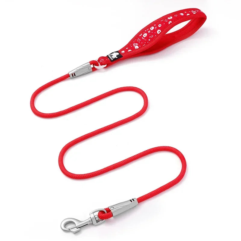 Rope Dog Leash with Neoprene Padded Handle – Strong Polyester Lead with Zinc Alloy Hook for Small & Medium Dogs