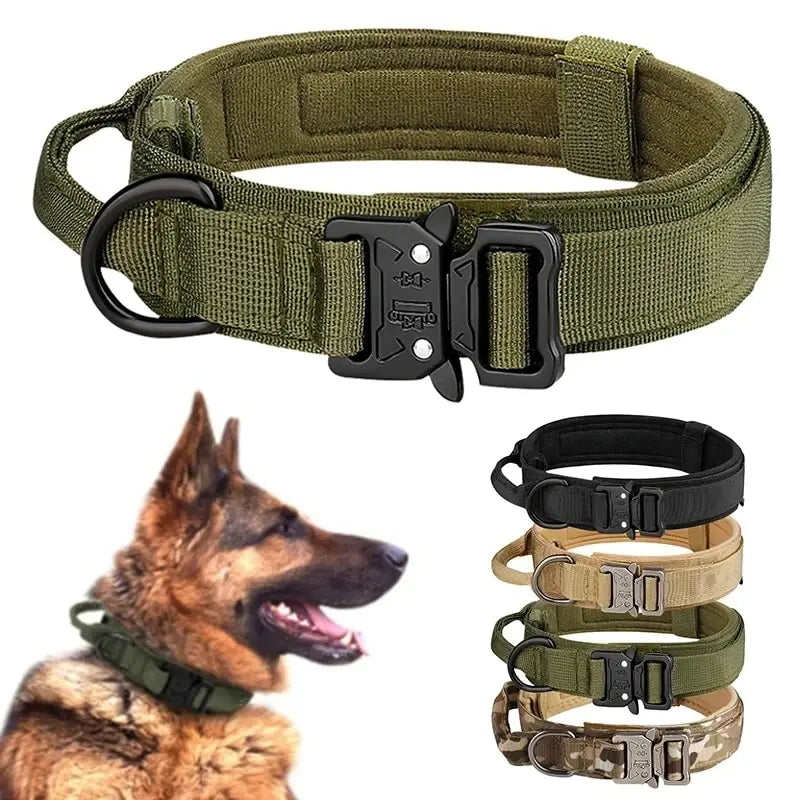 Tactical Dog Collar with Metal Cobra Buckle – Padded Nylon Training Collar for Medium & Large Dogs