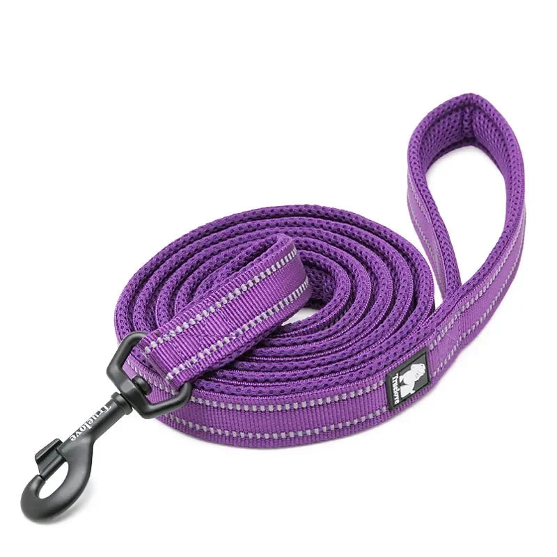 Reflective Nylon Dog Leash 6.5ft – Soft Mesh Padded Handle for Small & Large Dogs