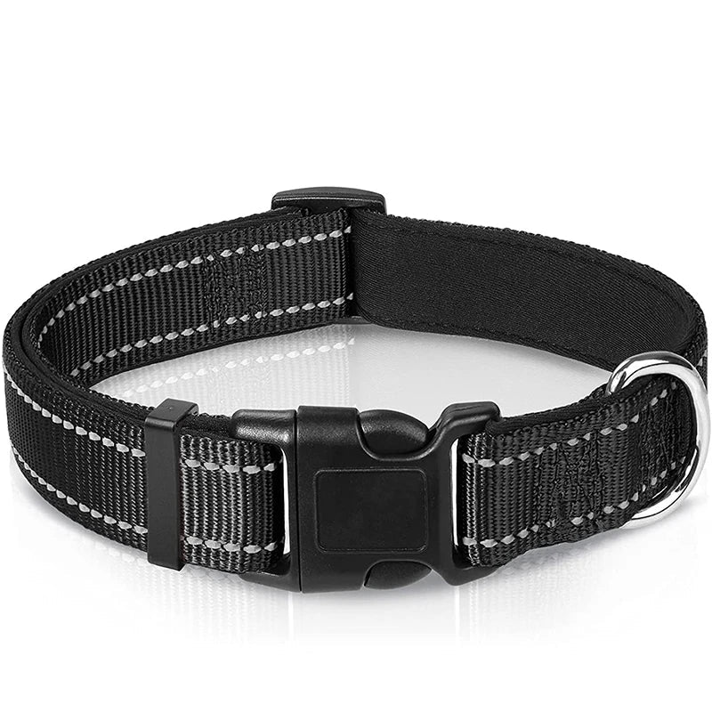 Reflective Dog Collar – Soft Neoprene Padded Nylon Adjustable for Medium & Large Dogs