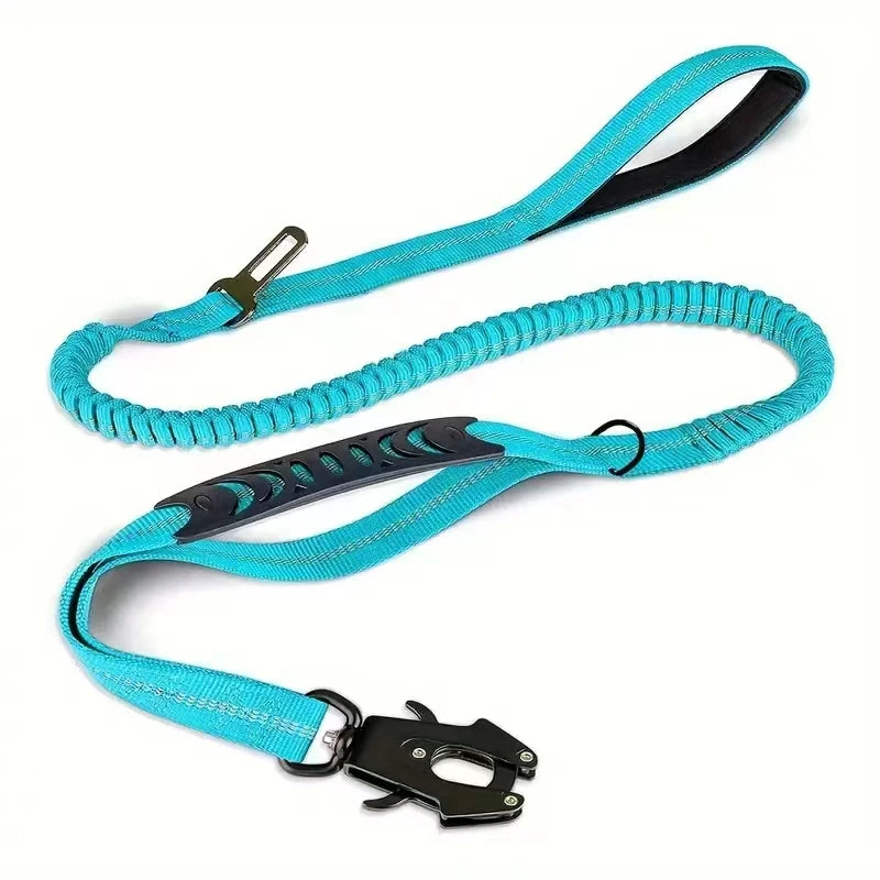 Tactical Bungee Dog Leash 4–6ft, Heavy Duty Shock-Absorbing Lead with 2 Padded Handles, Reflective Strap & Car Seat Belt Clip