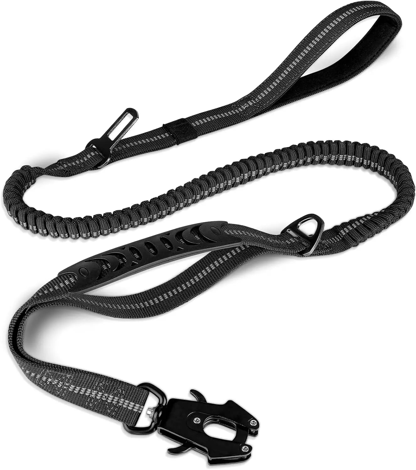 Tactical Bungee Dog Leash 4–6ft, Heavy Duty Shock-Absorbing Lead with 2 Padded Handles, Reflective Strap & Car Seat Belt Clip