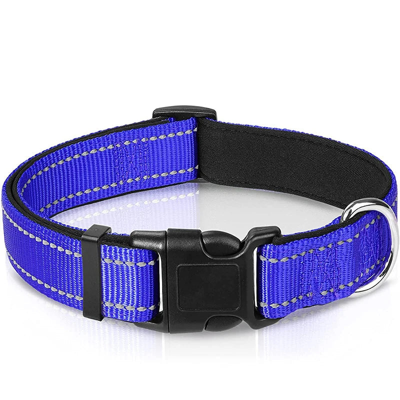 Reflective Dog Collar – Soft Neoprene Padded Nylon Adjustable for Medium & Large Dogs