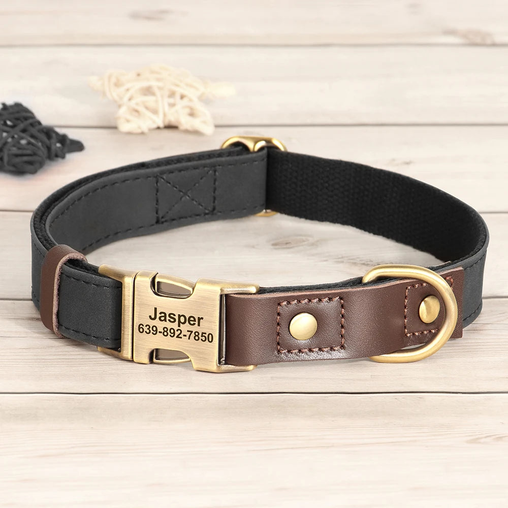 Personalized Engraved PU Leather Dog Collar with Name & Phone Number – Adjustable ID Collar for Small, Medium & Large Dogs