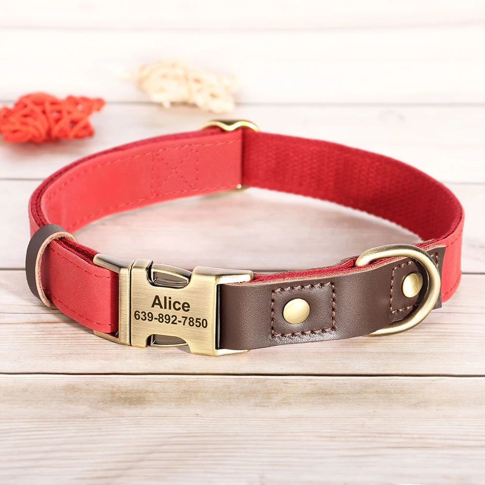 Personalized Engraved PU Leather Dog Collar with Name & Phone Number – Adjustable ID Collar for Small, Medium & Large Dogs