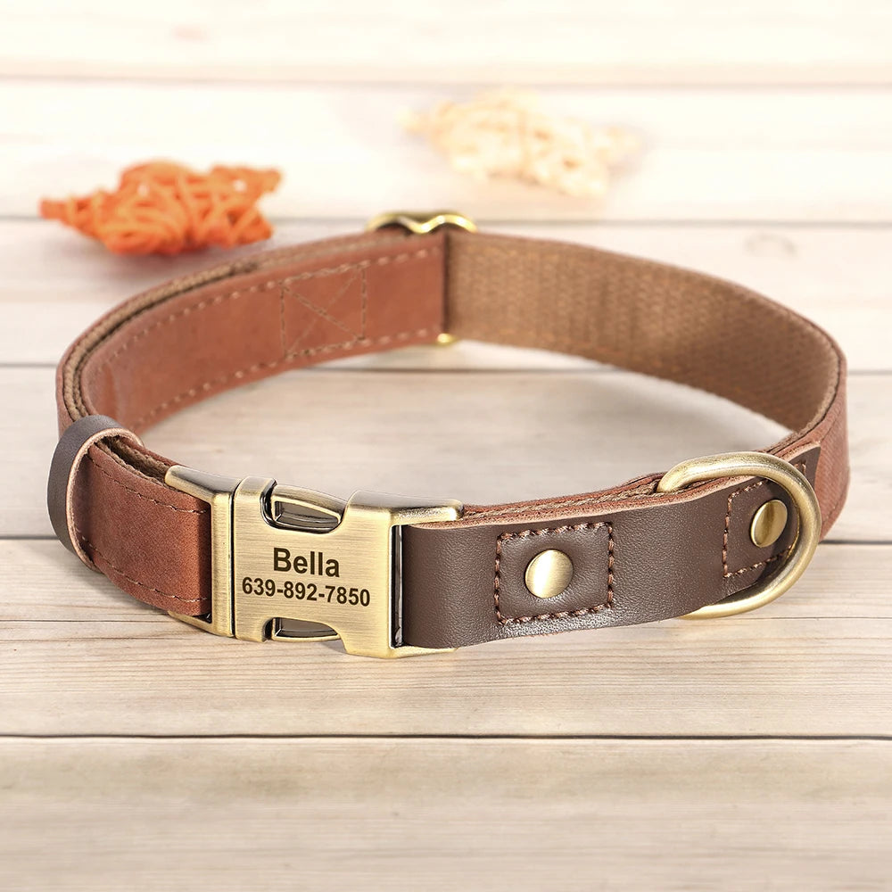 Personalized Engraved PU Leather Dog Collar with Name & Phone Number – Adjustable ID Collar for Small, Medium & Large Dogs