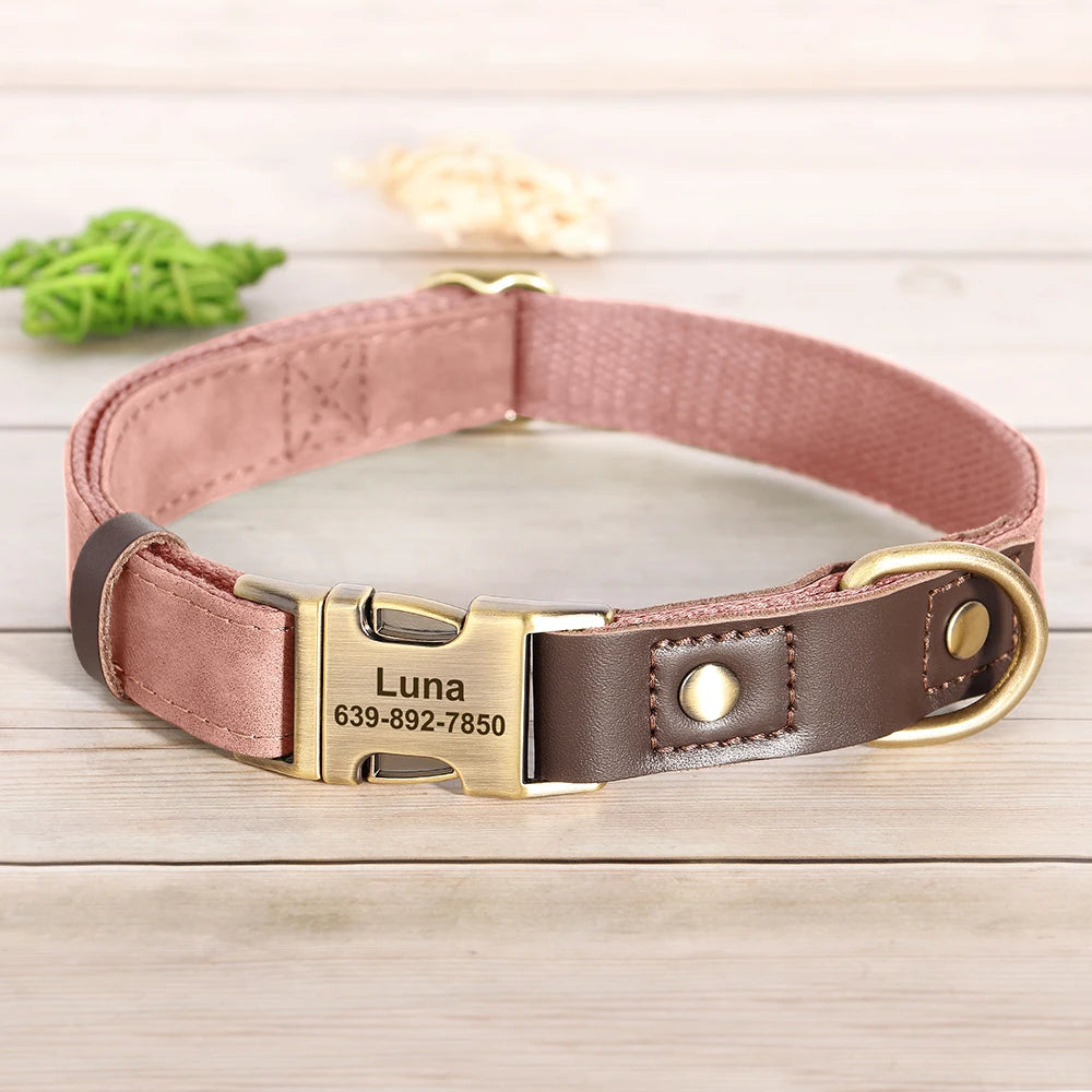 Personalized Engraved PU Leather Dog Collar with Name & Phone Number – Adjustable ID Collar for Small, Medium & Large Dogs
