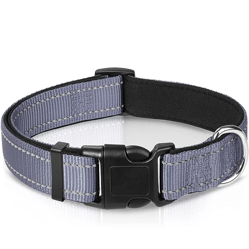 Reflective Dog Collar – Soft Neoprene Padded Nylon Adjustable for Medium & Large Dogs