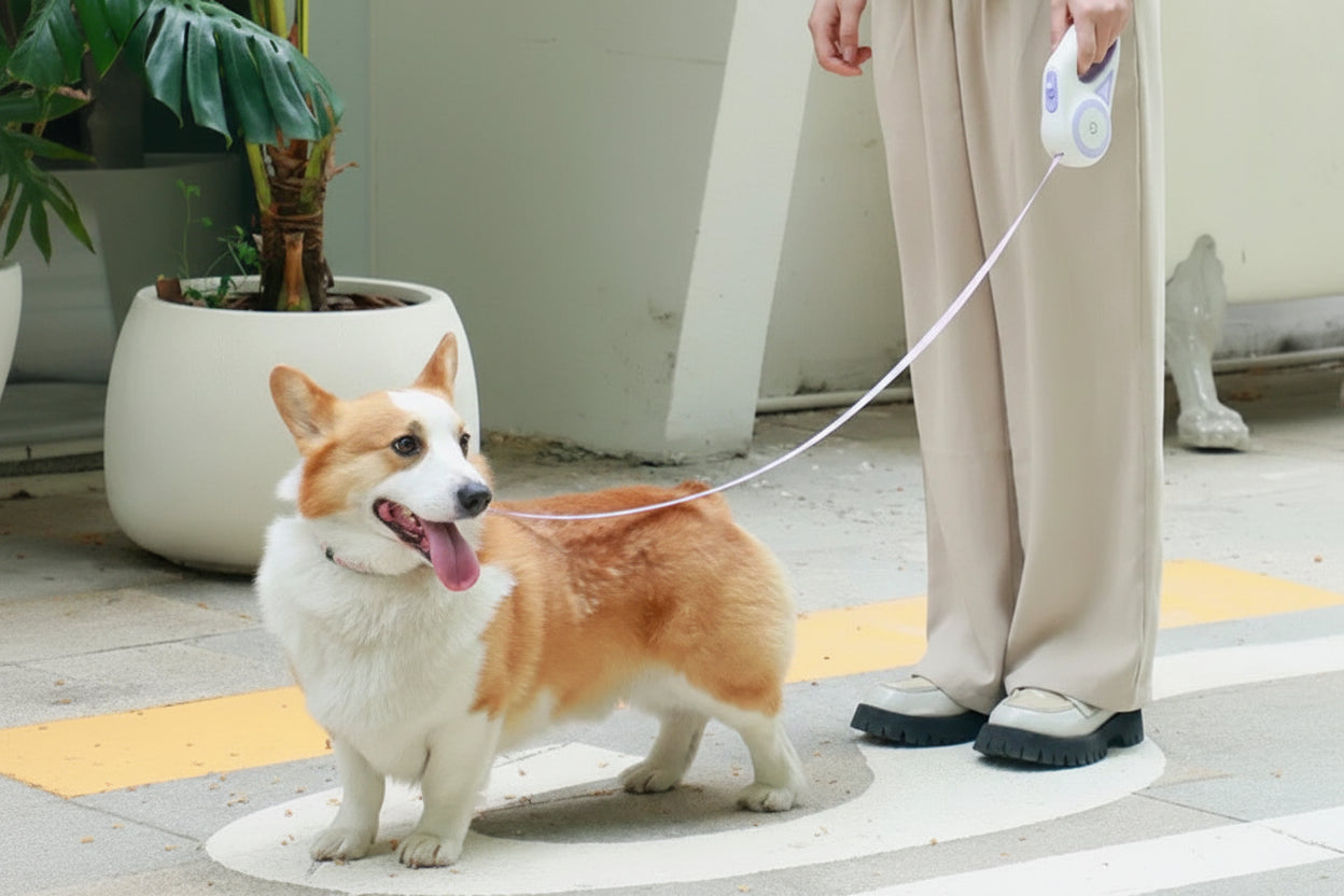 LED Retractable Dog Leash with Flashlight – 3m/5m Light-Up Tape Lead for Small & Medium Dogs, Safe Night Walking