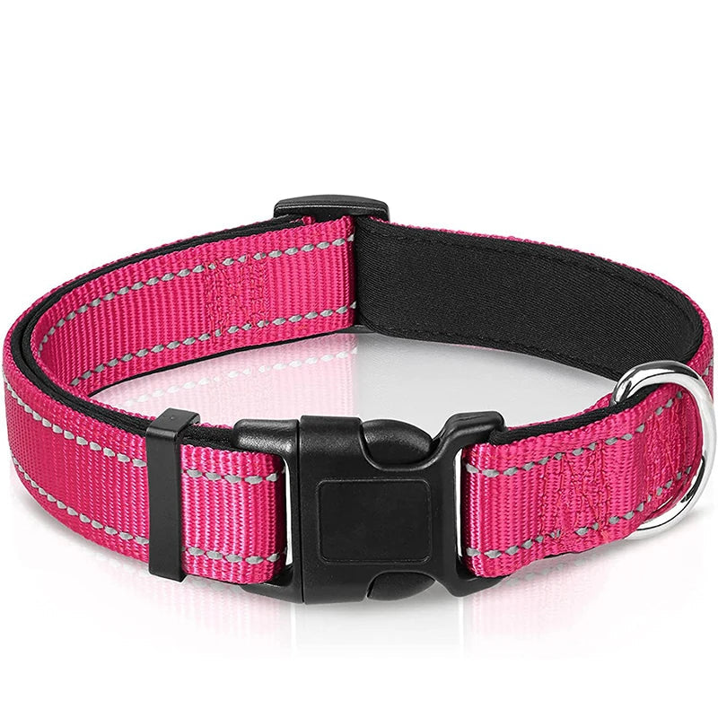 Reflective Dog Collar – Soft Neoprene Padded Nylon Adjustable for Medium & Large Dogs