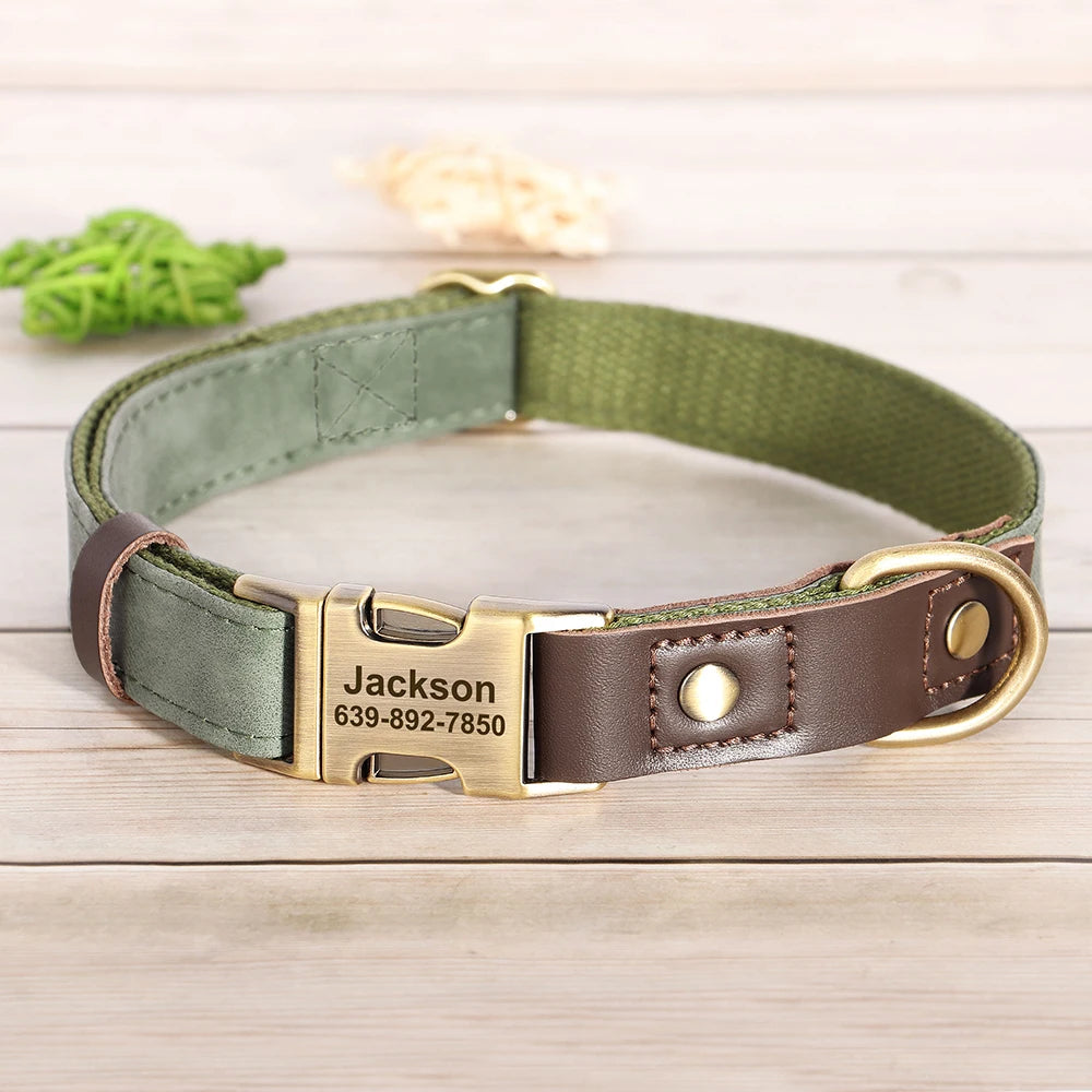 Personalized Engraved PU Leather Dog Collar with Name & Phone Number – Adjustable ID Collar for Small, Medium & Large Dogs