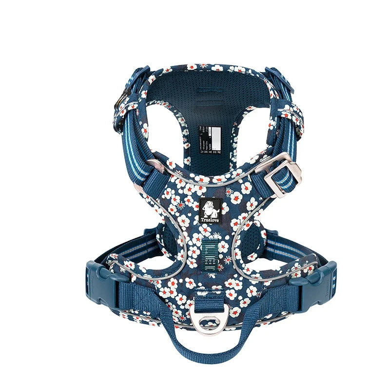 Dog harness with floral pattern on a white background
