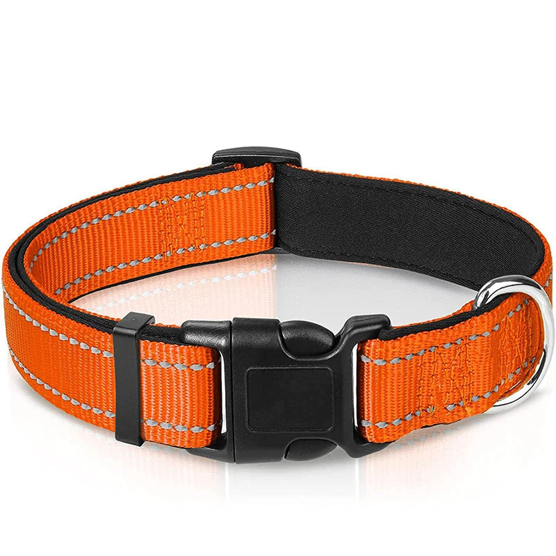 Reflective Dog Collar – Soft Neoprene Padded Nylon Adjustable for Medium & Large Dogs