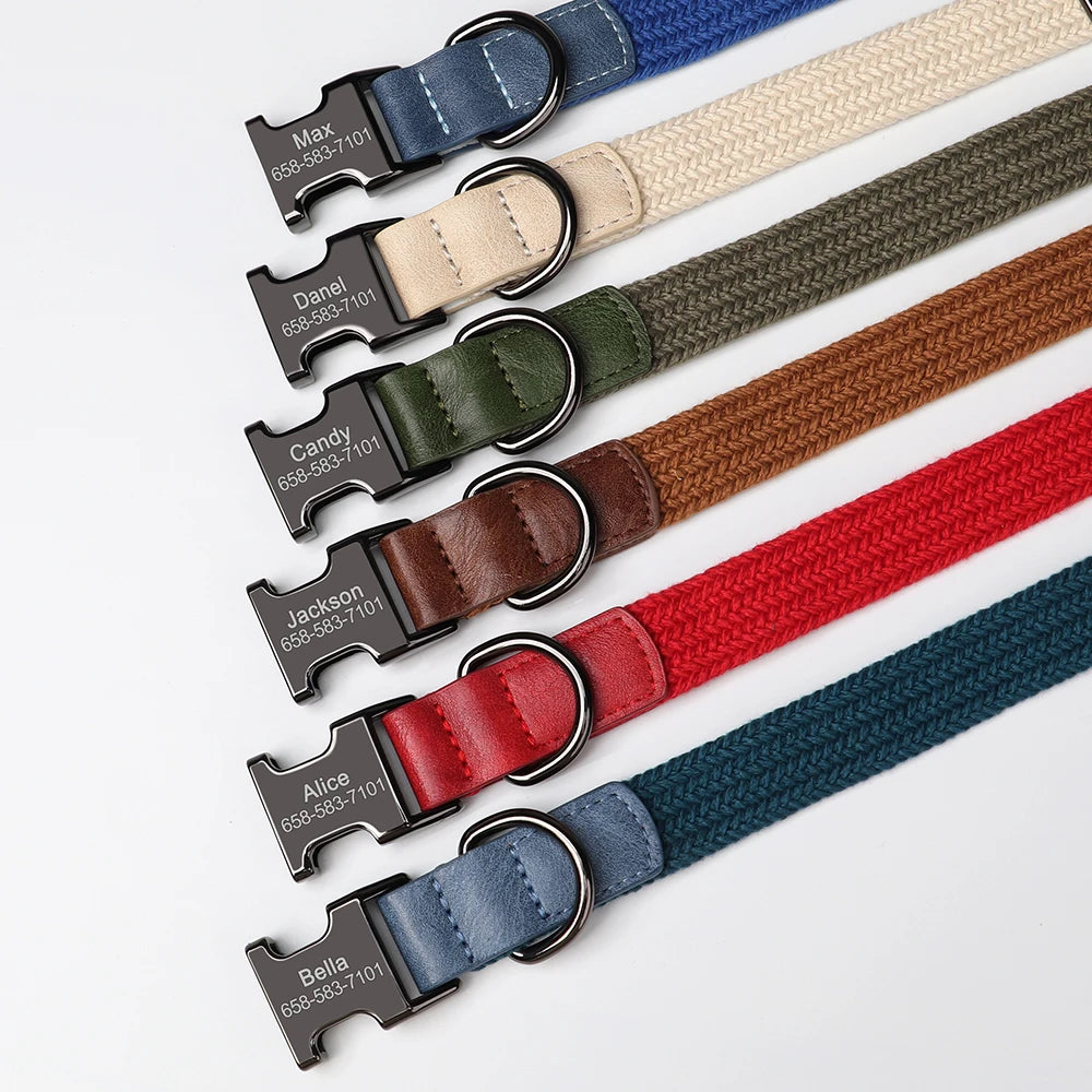 Personalized Dog Collar with Name & Phone – Engraved Buckle Adjustable Nylon