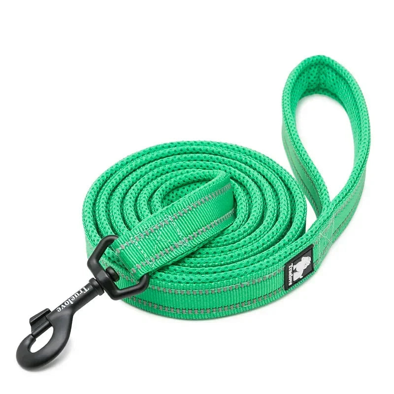 Reflective Nylon Dog Leash 6.5ft – Soft Mesh Padded Handle for Small & Large Dogs
