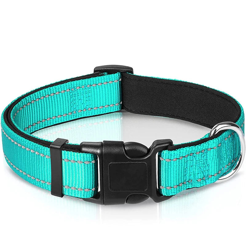 Reflective Dog Collar – Soft Neoprene Padded Nylon Adjustable for Medium & Large Dogs