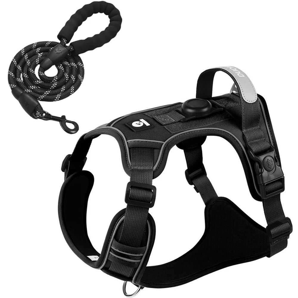 Airtag Dog Harness with Leash Set – Reflective, No-Pull & Breathable