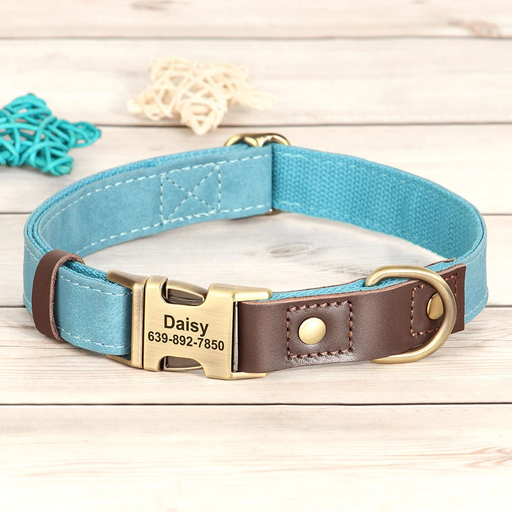 Personalized Engraved PU Leather Dog Collar with Name & Phone Number – Adjustable ID Collar for Small, Medium & Large Dogs