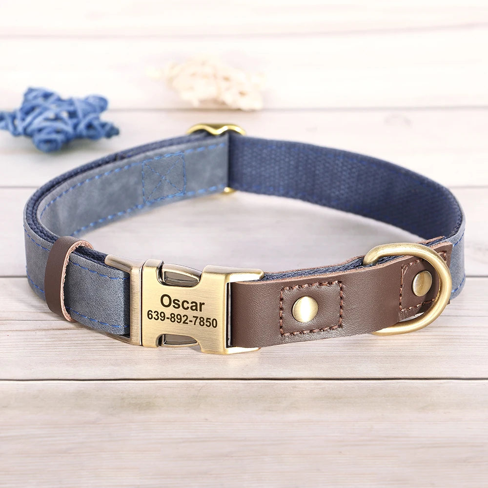 Personalized Engraved PU Leather Dog Collar with Name & Phone Number – Adjustable ID Collar for Small, Medium & Large Dogs
