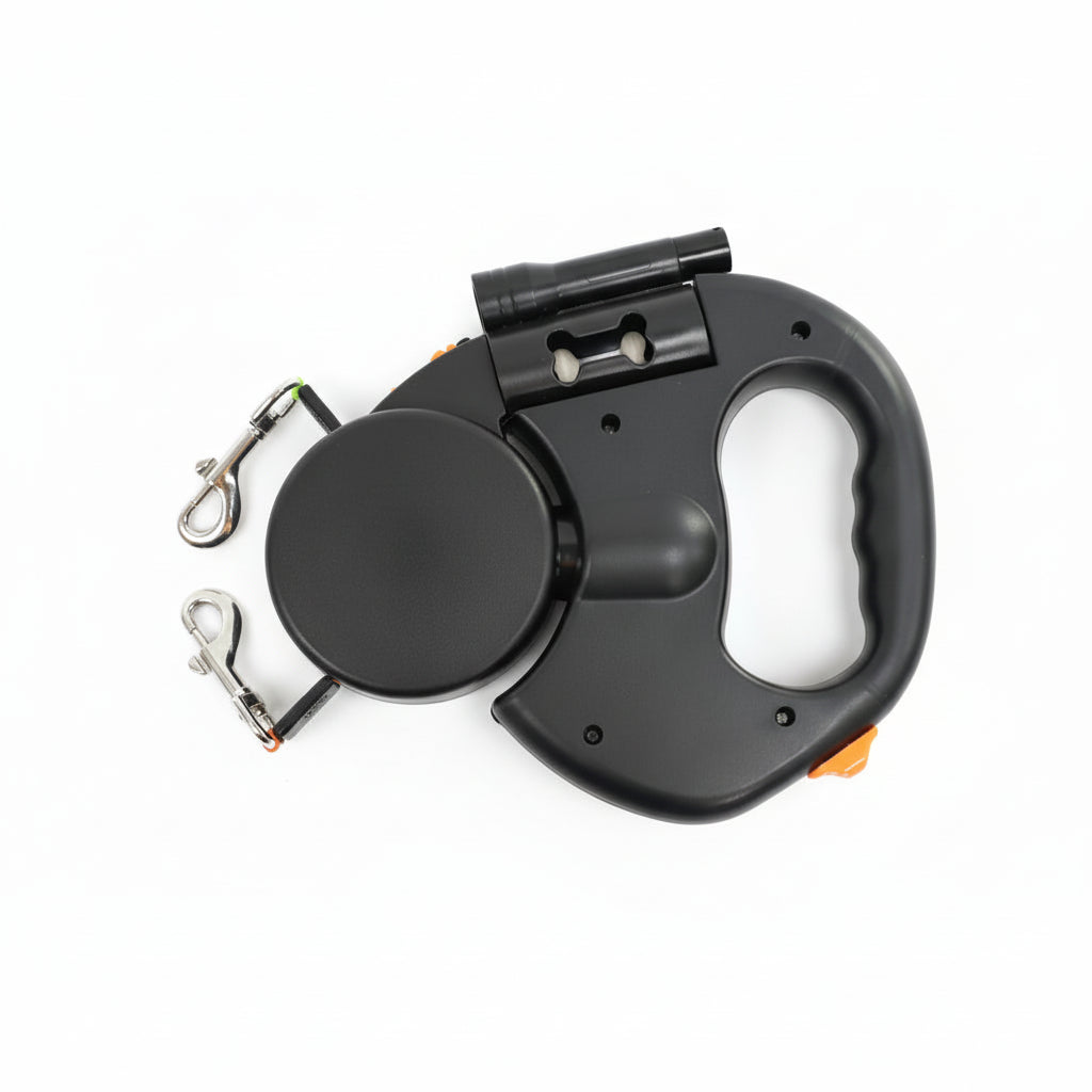 Dual Retractable Dog Leash with LED Light – 3M No-Tangle Reflective Lead for Walking Two Dogs