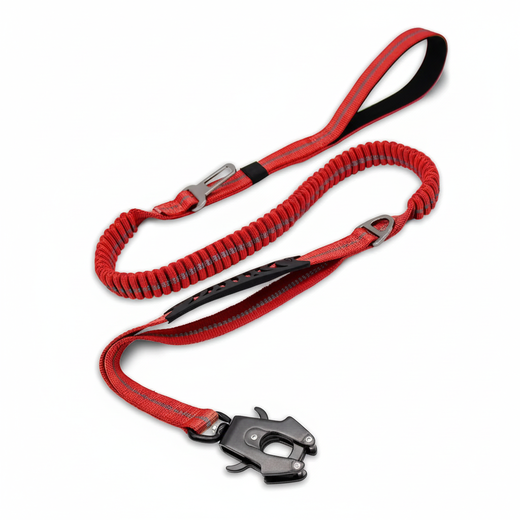Premium red bungee leash studio photography